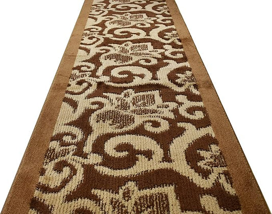 Custom Cut Hallway Runner Rug, Slip Resistant, 31 Inch Wide X Your Choice of Length, Lily Brown, 31 Inch X 12 feet