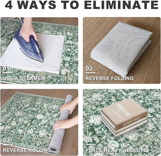 KILOCOCO Moroccan Small Area Rug 2x3 Entryway Rugs Printed Vintage Floral Washable Rug Non-Slip Kitchen Rug Indoor Door Mat, Accent Throw Small Rugs for Laundry Room Bedroom Entrance, Green