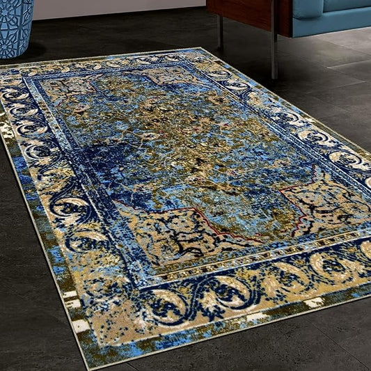 Superior Indoor Non-Slip Area Rug, Modern Overdyed Machine Washable Rugs, Home Floor Decor for Entryway, Office, Bedroom, Living/Dining, Kitchen, Angeles Collection, Green-Beige, 9' x 12'