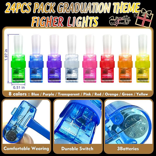 24PCS Preschool Graduation Party Favors-LED Finger Lights:Glow-in-the-Dark Light-Up Toys Bulk for Kids, Kindergarten Congrats Grad Theme Party Supplies, Party Goodie Bags,Classroom Prizes,Fun Gifts