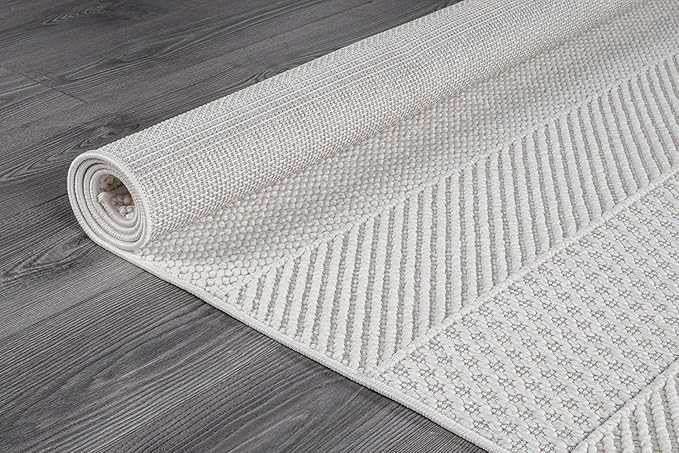 Beverly Rug Micro Loop Large Area Rug White 10x14 Modern Luxury Boho Geometric Durable Indoor Area Rugs for Living Dining Room Office Stain Resistant Non Shedding Casual Indoor Carpet White 10 x 14