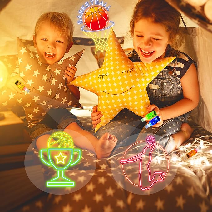 24PCS Basketball Party Favors-LED Finger Lights:Glow-in-the-Dark Light-Up Toys Bulk for Kids, Basketball Theme Birthday Party Decorations Supplies, Goodie Bags stuffers, Classroom Prizes, Fun Gifts