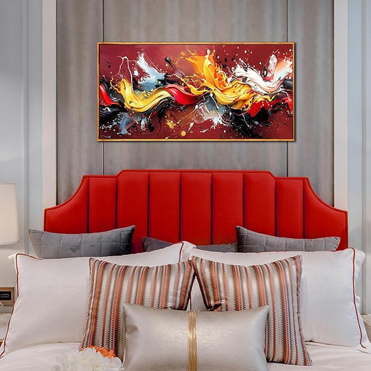 Ouzzlie Red Wall Art Gold Wall Decor Colorful Pictures Azure Blue Abstract Wall Art Decor 24"x 48" in Wall Paintings for Living Room