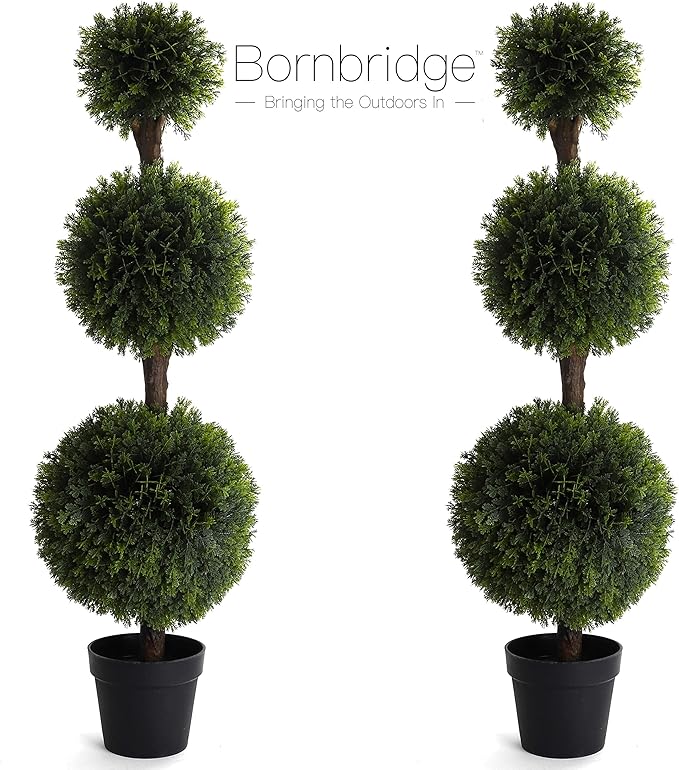Bornbridge Artificial Cypress Topiary Ball - 4' Indoor/Outdoor Plant - Lifelike Artificial Outdoor Trees (2 Pack)