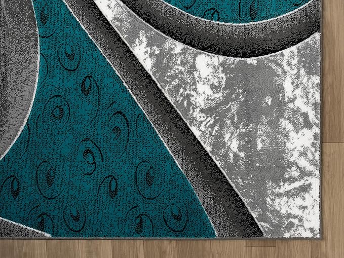 Ultra Soft Area Rug Hand Carved - Modern Abstract Design for Indoor Living Room & Bedroom - Stain Resistant, Easy to Clean - (5x7, Turquoise)