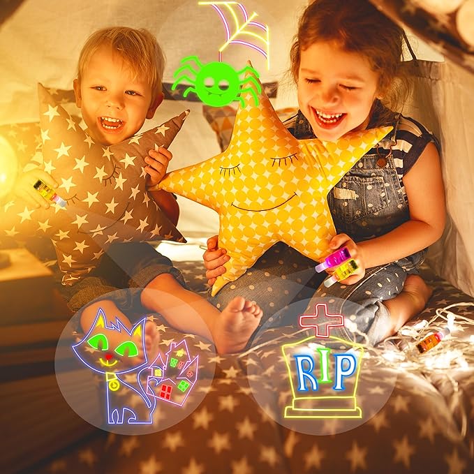 24PCS Halloween Neon theme Party Favors-LED Finger Lights:Glow-in-the-Dark Light-Up Toys Bulk for Kids Boys Girls,Trick or Treat Non Candy Gifts, Halloween Goodie Bag Stuffers, Classroom Prizes Gifts