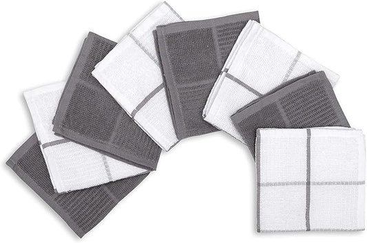 AMOUR INFINI Dish Cloths for Washing Dishes Set of 8 - Highly Absorbent, Super Soft Kitchen Dishcloths - Reusable Quick Dry Dish Rags for Cleaning & Drying Kitchen Linens (12x12 Inch - L.Grey)