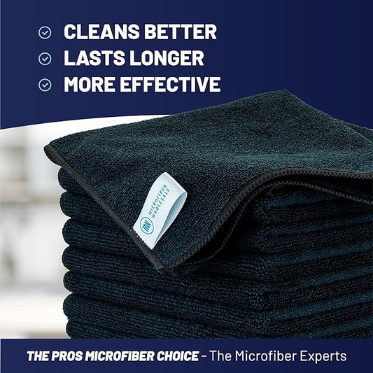 Microfiber Wholesale MW Pro Multi-Surface Microfiber Towel – 12 Pack | Premium Cleaning Cloth | Clean, Dust, Polish, Absorb | Large 16"x16" (Black)