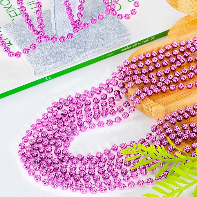 100PCS Bead Necklace, Breast Cancer Awareness Beaded Necklaces Stuff, 33" Mardi Gras Beads Necklace Costume, Festival Parade Throw Accessories for Wedding Birthday Gender Reveal Party Events Supplies