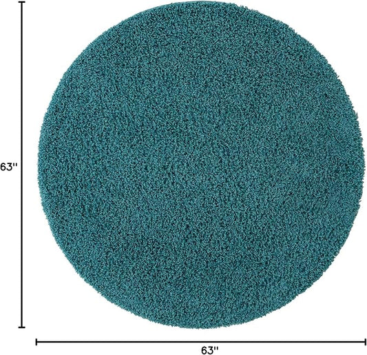 Unique Loom Solid Shag Collection Area Rug (5' 3" Round, Deep Aqua Blue)