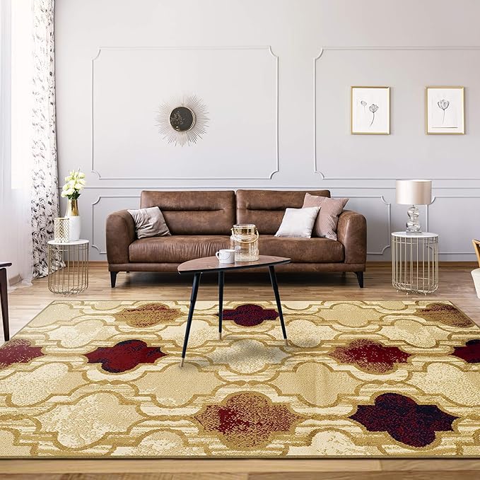 Superior Indoor Large Area Rug, Jute Backed, Perfect for Living/ Dining Room, Bedroom, Office, Kitchen, Entryway, Modern Geometric Trellis Floor Decor, Viking Collection, 5' x 8', Beige