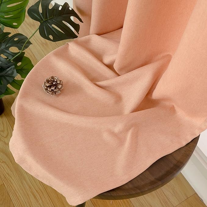 BGment Peach Linen Curtains 63 Inch Length No See Through for Living Room, Privacy Thick Textured Drapes for Bedroom Girl with Grommet Light Filtering Spring Decor, 2 Panels, Each 52 Inch Wide