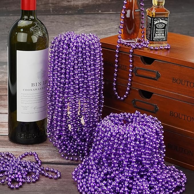 YAXINRUI 12 PCS Purple Bead Necklaces, Purple Mardi Gras Beads, Halloween Beads Necklaces, 33 Inch Beaded Necklaces Costume Necklace for Mardi Gras Christmas Halloween Party Favors