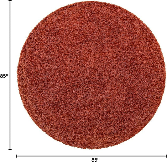 Unique Loom Solid Shag Collection Area Rug (7' 1" Round, Terracotta)