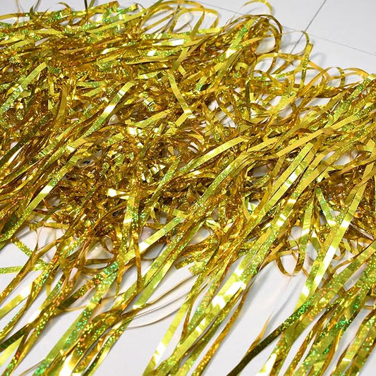 Gold Fringe Backdrop Curtain, Metallic Tinsel Foil Fringe Curtains for Birthdays Engagement Graduated Christmas New Years Party Decorations - 2 Pack 3.2×8.2ft