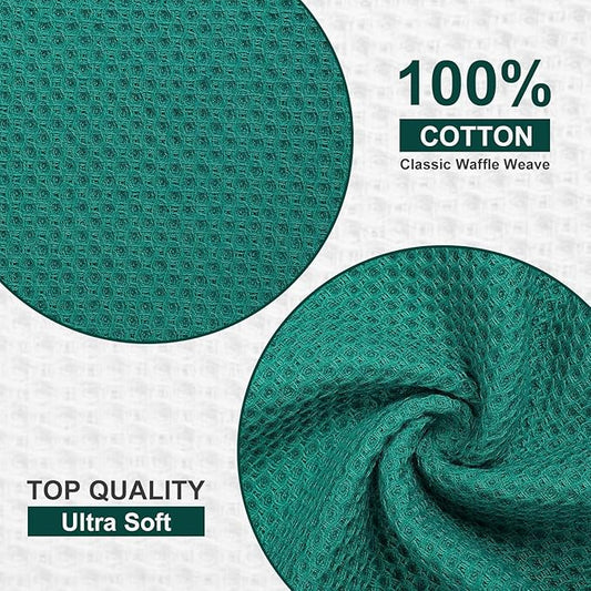 Kitinjoy 100% Cotton Kitchen Dish Cloths, 12 Pack Waffle Weave Ultra Soft Absorbent Dish Towels for Drying Dishes Quick Drying Kitchen Towels Dish Rags, 12 X 12 Inches, Teal