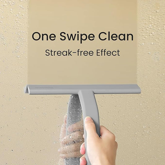 JustHang Shower Squeegee for Glass Doors, All-One-Piece Silicone with Built-in Hook Design for Easy Hanging and Cleaning, 10 Inch Gray