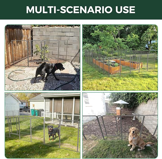 FXW Garden Fence Outdoor for The Yard – 45in(H) x 54.7ft(L) Heavy Duty Metal Animal Barrier for Dog and Rabbit, Decorative Dog Fence, 24 Panels, Silver