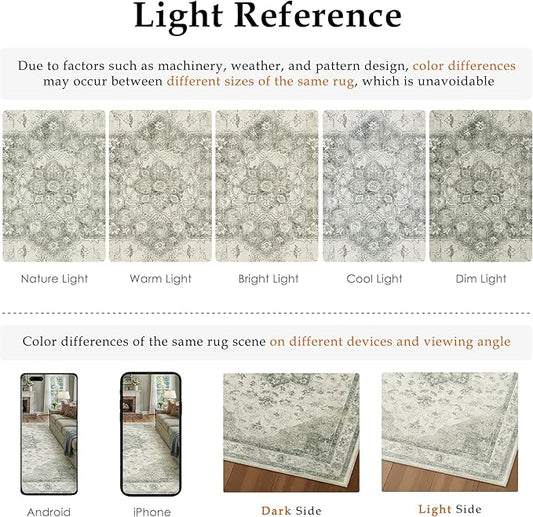 Green Runner Rug 2x8 Washable Vintage Carpet Hallway Kitchen Soft Retro Low Pile Thin Indoor Bedroom Non Slip Oriental Medallion Long Throw Rug for Bathroom Laundry Dining Room