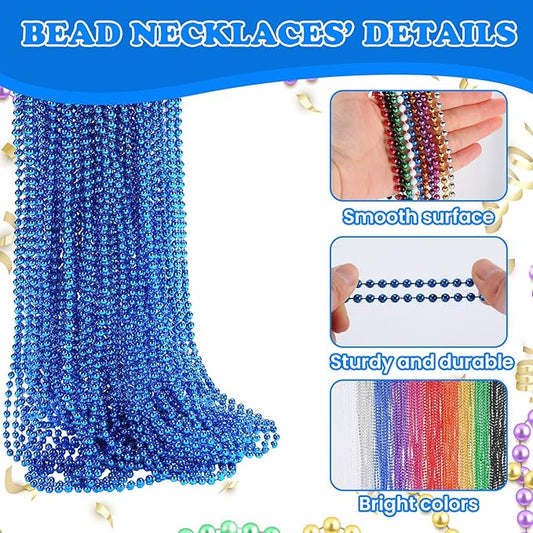 500 PCS Blue Bead Necklace, 33 Inch Mardi Gras Christmas Beads, Bulk Metallic Party Beads for Mardi Gras Parade, St Patricks Day, Wedding, Birthday, Pirate Carnival Party Favors