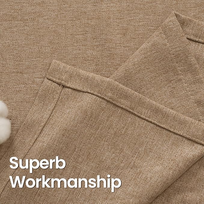 BGment Camel Linen Curtains 54 Inch Length for Short Window, Burlap Semi Sheer Drapes Light Filtering with Grommet Privacy Non See Through for Living Bedroom Farmhouse, 2 Panels, Each 52 Inch Wide