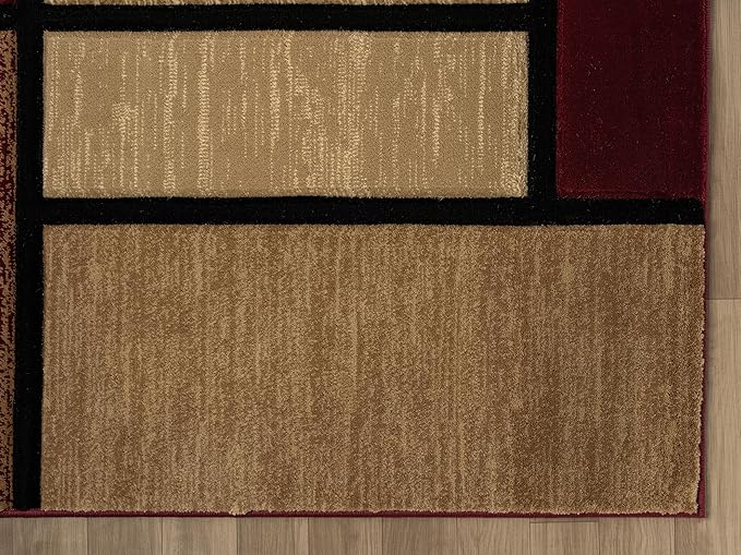 Ultra Soft Area Rug - Modern Abstract Design for Living Room & Bedroom - Foldable, Stain Resistant, Easy to Clean - (8x11, Burgundy)