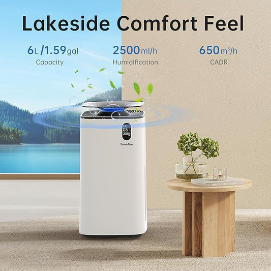 Air Humidifiers and Purifier for Bedroom - 6L Humidifier Air Purifier for Large Room, Effortless Refilling and Cleaning, Ultra-Quiet for a Peaceful Environment in Home and Office