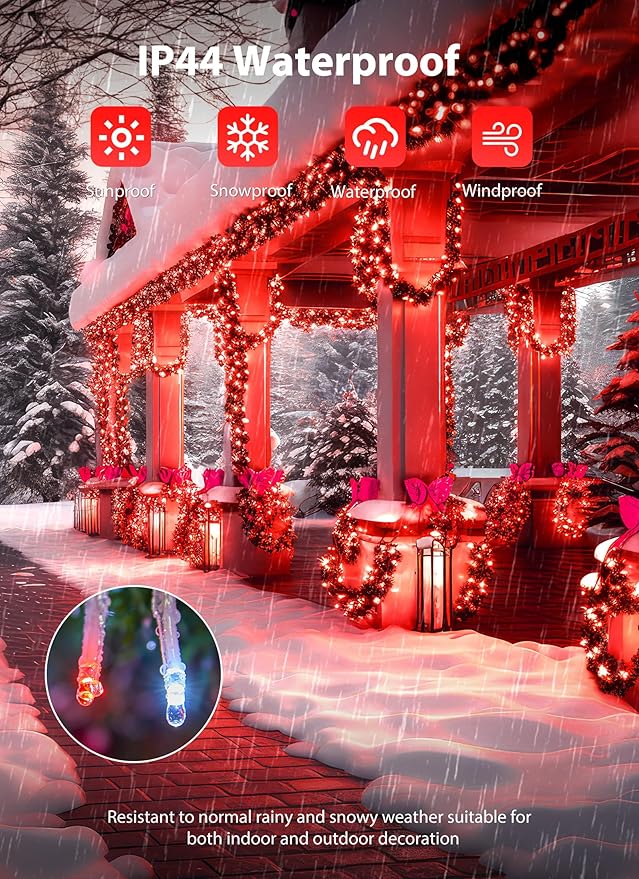 Minetom Christmas Lights Outdoor Cluster Lights - 200 LED 10 Ft Christmas Firecrackers String Lights, 12 Modes Timer Waterproof Connetable Plug in Twinkle Fairy Lights for Xmas Tree Party, Red&White