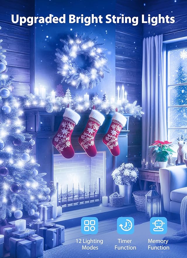 Minetom Christmas Lights Outdoor Cluster Lights - 500 LED 25 Ft Christmas Firecrackers String Lights, 12 Modes Timer Waterproof Connetable Plug in Twinkle Fairy Light for Xmas Tree Garland, Cool White