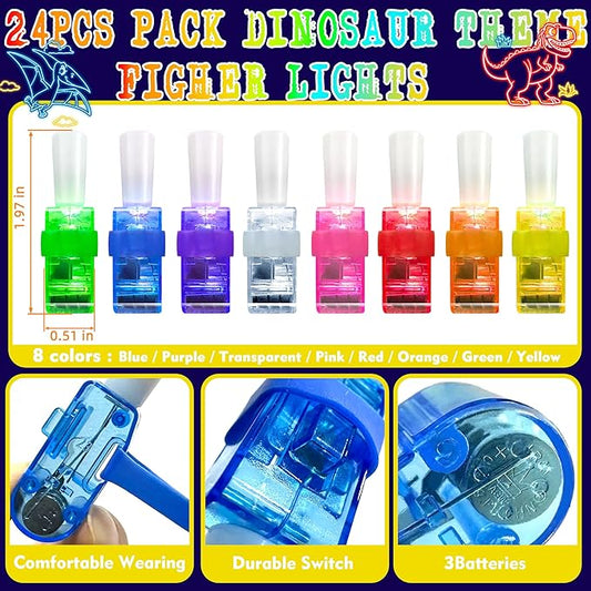 24PCS Dinosaur Neon Party Favors-LED Finger Lights: Dino Birthday Glow in the Dark Toys Bulk for Kids Boys Girls,Dinosaur Party Decorations Supplies Goodie Bags Stuffers, Classroom Prizes, Fun Gifts