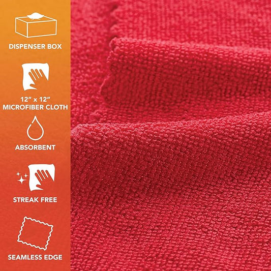Arkwright Smart Rags in Box - (Pallet of 14400) Lint Free Microfiber Cleaning Cloth, Scratch & Streak-Free, Dispensable Wash Towels for Cars, Window Glass, and Auto Shop, 12 x 12 in, Red