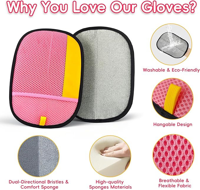 Thickened Ectrostatic Pet Hair Removal Glove, Magic Brush Pet Hair Remover Tool for Cat & Dog, Upgraded Reusable Pet Hair Gloves for Couch, Clothing, Carpet & Car Seat, Cat Grooming Gloves