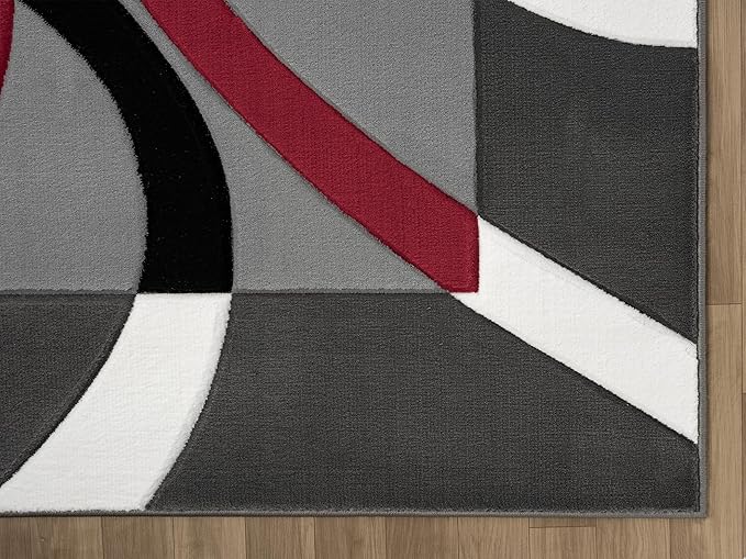 Ultra Soft Area Rug Hand Carved - Modern Abstract Design for Indoor Living Room & Bedroom - Stain Resistant, Easy to Clean - (5x7, Red)