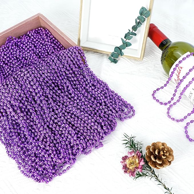 SHAOQINLIN 100 PCS Purple Mardi Gras Beads, Purple Oval Beads Necklaces 30.5" Metallic Beaded Costume Necklaces Party Necklaces for Halloween Mardi Gras Parade Throws Wedding Birthday Party Favors