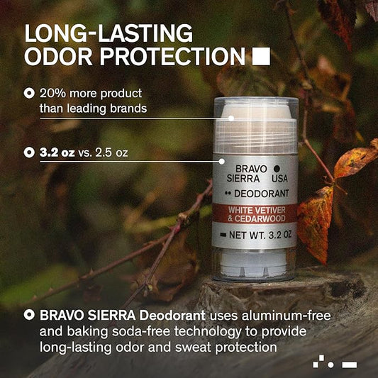 Aluminum-Free Deodorant for Men by Bravo Sierra, 1-Pack-Contains Natural Ingredients–Long Lasting All-Day Odor and Sweat Protection-White Vetiver & Cedarwood, 3.2 oz-Paraben-Free, Vegan & Cruelty-Free