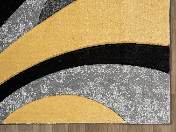Ultra Soft Area Rug - Modern Abstract Design for Living Room & Bedroom - Foldable, Stain Resistant, Easy to Clean - (8x11, Yellow)