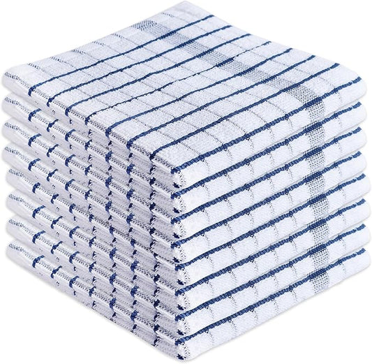 AMOUR INFINI Kitchen Dish Cloths Set of 8 - Ultra Soft, Highly Absorbent, Quick-Drying Terry Cotton Dishcloths 12"x12" Inch Wash & Cleaning Cloths for Kitchen & Dishwashing (Blue)