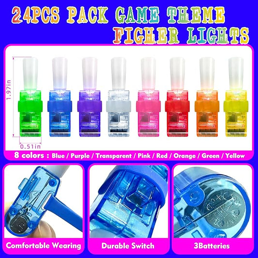 24PCS Video Game Party Favors-LED Finger Lights:Glow-in-the-Dark Light-Up Toys Bulk for Kids Boys Girls, Gamer Birthday Party Decorations Supplies, Kids' Party Goodie Bags,Classroom Prizes, Fun Gifts