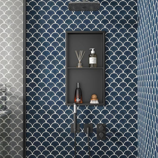 Stainless Steel Shower Niche 24" X 12" Matte Black No Tile Needed Niche Shower with Double Shelves Recessed Wall Niches for Bathroom Space Saving Over Mount Installation