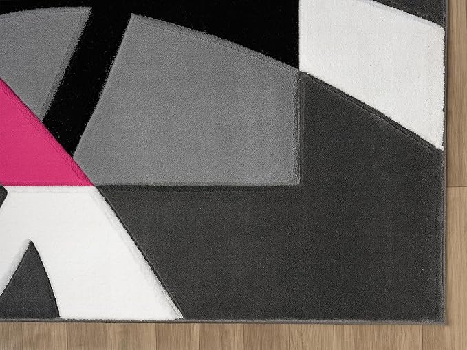 Ultra Soft Area Rug - Modern Abstract Design for Living Room & Bedroom - Foldable, Stain Resistant, Easy to Clean - (8x11, Pink)