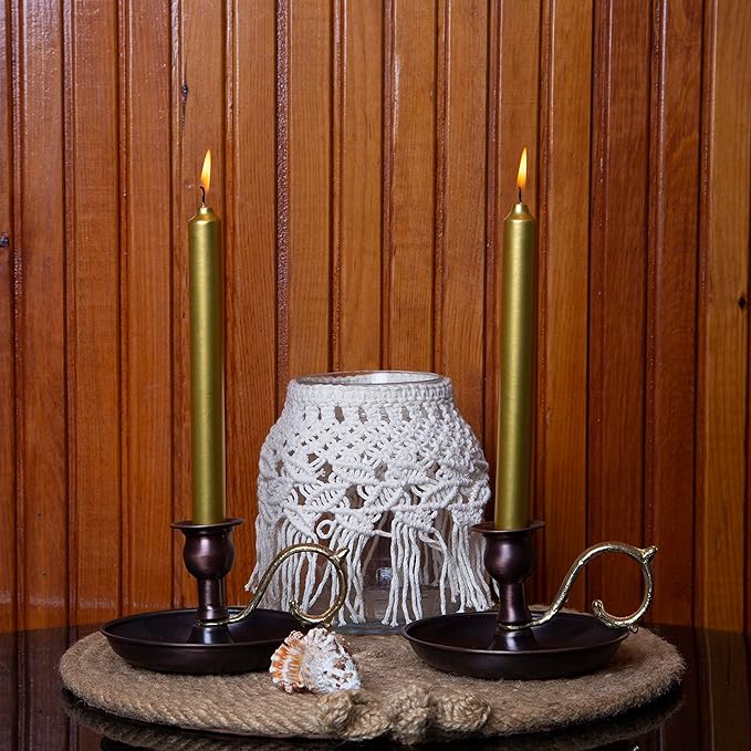 Copper Handmade Candle Holder for Rustic Home Decor with Handle Metal Candle Holders for Pillar Candles Gothic Decor Candlestick Holders (Oxide)