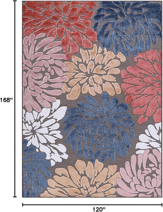 Floral Indoor Outdoor Rugs 10x14 Large Area Rug for Living Room, Patio Decor, Kitchen, and Entryway Rug, Washable Stain Resistant Outside Carpet Brown 10 x 14