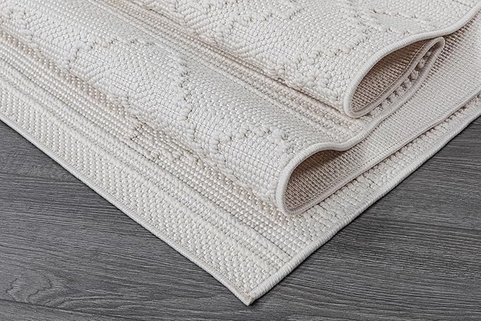 Beverly Rug Micro Loop Area Rug White 5x7 Modern Luxury Soft Boho Geometric Durable Indoor Area Rugs for Living Dining Room Office Stain Resistant Non Shedding Casual Indoor Carpet White 5 x 7