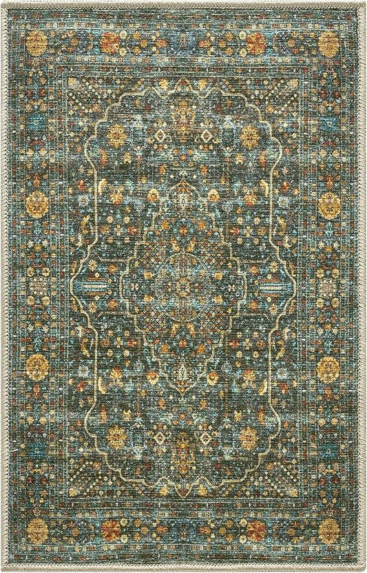 Keen Home Design 2x3 Rug - Machine Washable Entry Rug with Non-Slip Backing, Ideal for Enteryway, Kitchen, Bathroom, Laundry Room - Vintage, Easy Clean, Durable, Low Pile Rug - (2' x 3')
