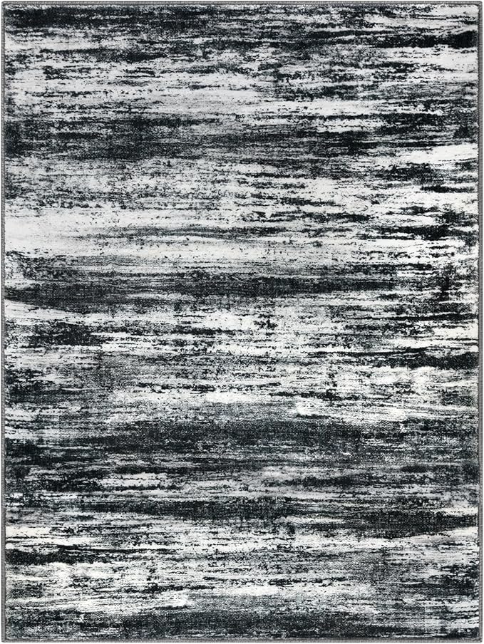 KOZYFLY Area Rug 6x9 Modern Ombre Thin Rugs for Living Room, Washable Large Rugs Non-Slip Soft Striped Rug for Bedroom, Black Navy Blue Grey Abstract Carpet for Laundry/Kid Room