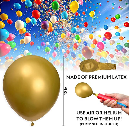 Gold Balloons 50 Pack, 12 Inch Gold Chrome Latex Balloons For Birthdays, Weddings, Baby Showers, Holidays
