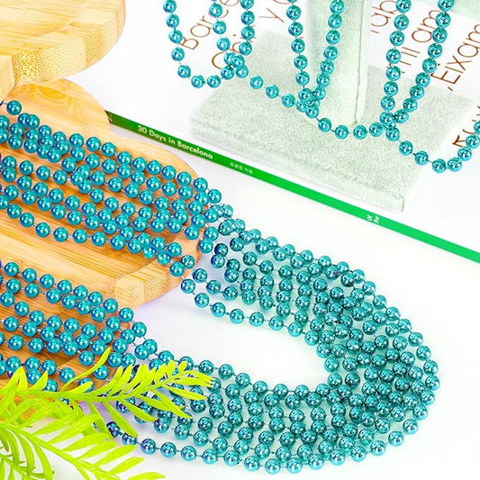 200PCS Mardi Gras Beads, Teal Blue Bead Necklace Party Favors, 33" Mardi Gras Necklace Stuff, Festival Parade Throw Accessories for Wedding Birthday Gender Reveal Party Supplies Decor