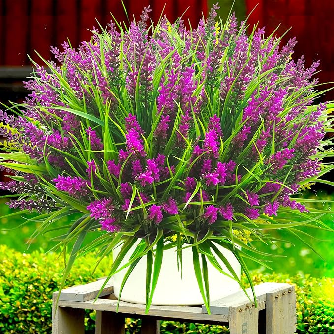 Artificial Plants Outdoor, 20 Pcs Fake Flowers UV Resistant Outdoor Fake Plants, Lavender Artificial Flowers Plastic Fake Faux Flowers Shrubs for Home Porch Garden Yard Window Box