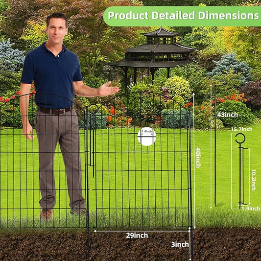 Decorative Garden Fence 40in (H) x12ft (L), 5 Pack No Dig Fence Animal Barrier for Dog with Lock, Arched Flower Bed Edging, Wire Border Panel Fencing for Yard Patio Outdoor Decor