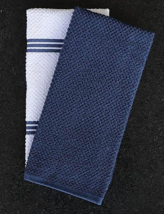 AMOUR INFINI Kitchen Towels Pack of 4 - Absorbent, Quick Drying Premium Cotton Tea Towel - Kitchen Linens 16x28 Inch Dish Towels with Hanging Loop (Blue)